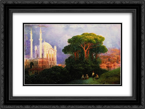 View of Constantinople 24x18 Black Ornate Wood Framed Art Print Poster with Double Matting by Aivazovsky, Ivan