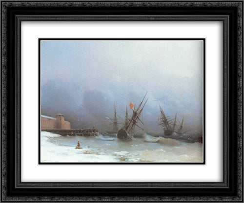 Warning of storm 24x20 Black Ornate Wood Framed Art Print Poster with Double Matting by Aivazovsky, Ivan