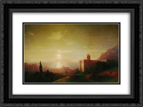 Lunar night on the Crimean coast 24x18 Black Ornate Wood Framed Art Print Poster with Double Matting by Aivazovsky, Ivan