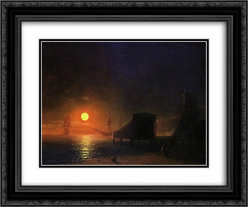 Moonlight in Feodosia 24x20 Black Ornate Wood Framed Art Print Poster with Double Matting by Aivazovsky, Ivan