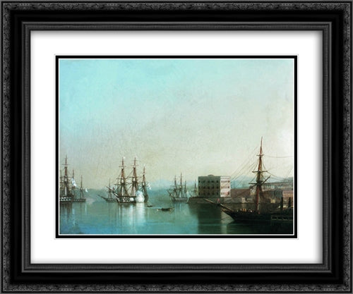 Raid on Sevastopol 24x20 Black Ornate Wood Framed Art Print Poster with Double Matting by Aivazovsky, Ivan