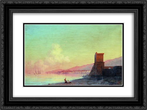 Sunrise in Feodosia 24x18 Black Ornate Wood Framed Art Print Poster with Double Matting by Aivazovsky, Ivan