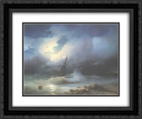 Rough sea at night 24x20 Black Ornate Wood Framed Art Print Poster with Double Matting by Aivazovsky, Ivan