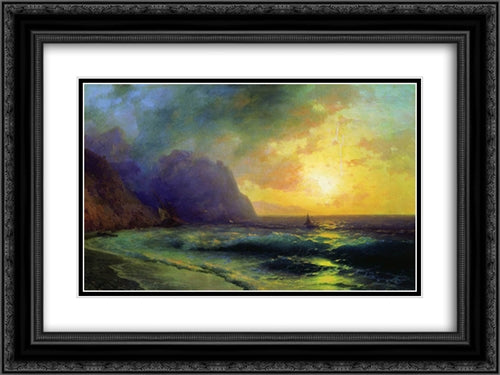 Sunset at Sea 24x18 Black Ornate Wood Framed Art Print Poster with Double Matting by Aivazovsky, Ivan