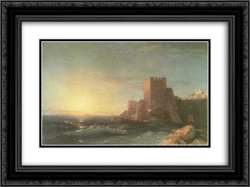 Towers on the Rock Near Bosporus 24x18 Black Ornate Wood Framed Art Print Poster with Double Matting by Aivazovsky, Ivan