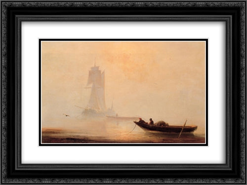 Fishing Boats In A Harbor 24x18 Black Ornate Wood Framed Art Print Poster with Double Matting by Aivazovsky, Ivan