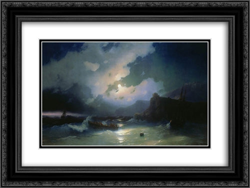 Island of Patmos 24x18 Black Ornate Wood Framed Art Print Poster with Double Matting by Aivazovsky, Ivan