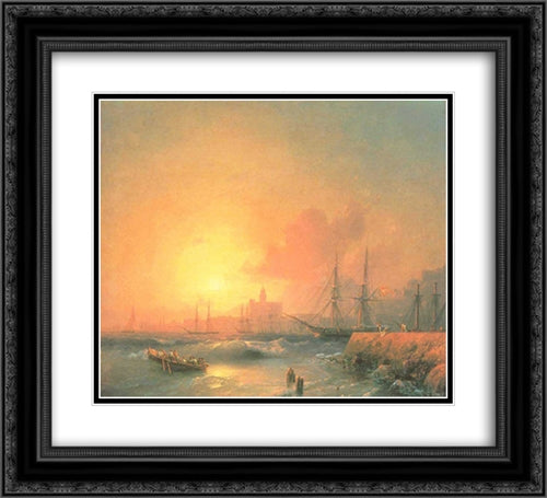 Malaga 22x20 Black Ornate Wood Framed Art Print Poster with Double Matting by Aivazovsky, Ivan