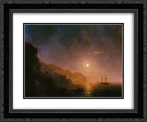 Night in Amalfi 24x20 Black Ornate Wood Framed Art Print Poster with Double Matting by Aivazovsky, Ivan