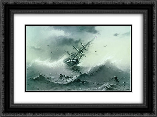 Shipwreck 24x18 Black Ornate Wood Framed Art Print Poster with Double Matting by Aivazovsky, Ivan