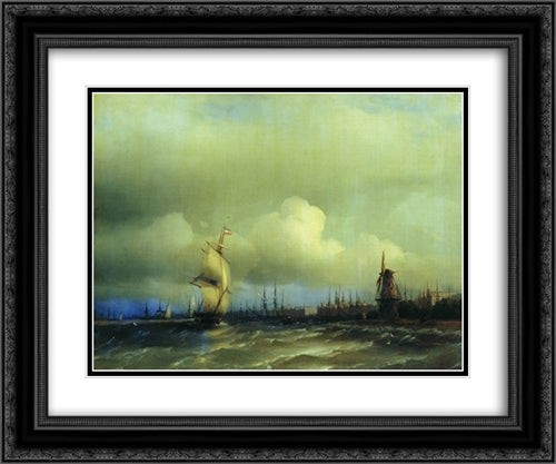 View of Amsterdam 24x20 Black Ornate Wood Framed Art Print Poster with Double Matting by Aivazovsky, Ivan