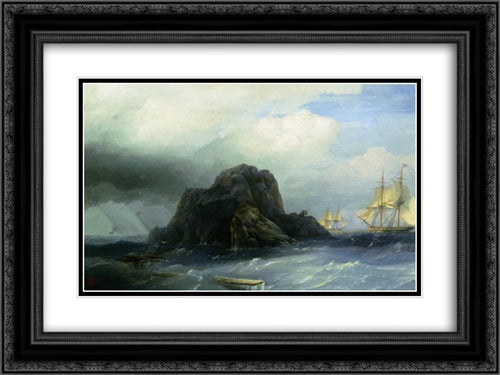 Rocky island 24x18 Black Ornate Wood Framed Art Print Poster with Double Matting by Aivazovsky, Ivan