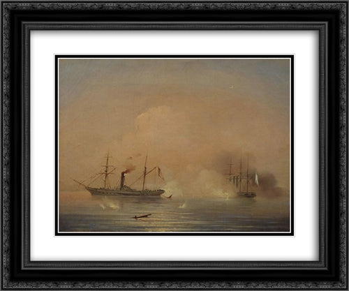 Sea battle 24x20 Black Ornate Wood Framed Art Print Poster with Double Matting by Aivazovsky, Ivan