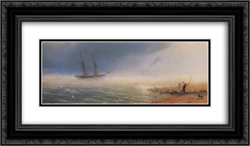 Sheep which forced by storm to the sea 24x14 Black Ornate Wood Framed Art Print Poster with Double Matting by Aivazovsky, Ivan