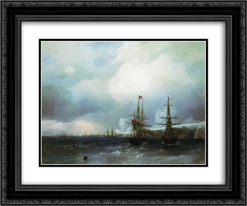 The capture of Sevastopol 24x20 Black Ornate Wood Framed Art Print Poster with Double Matting by Aivazovsky, Ivan