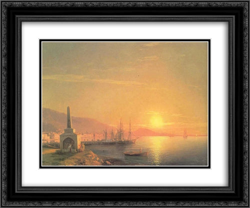 The Sunrize in Feodosiya 24x20 Black Ornate Wood Framed Art Print Poster with Double Matting by Aivazovsky, Ivan