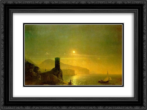 View of Vico near Naples 24x18 Black Ornate Wood Framed Art Print Poster with Double Matting by Aivazovsky, Ivan