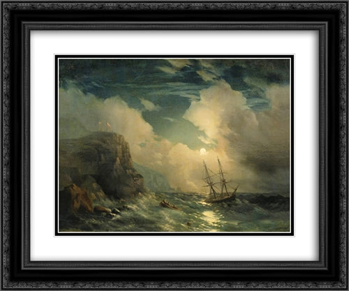 Seascape 24x20 Black Ornate Wood Framed Art Print Poster with Double Matting by Aivazovsky, Ivan