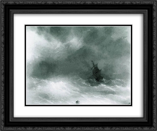 Strong wind 24x20 Black Ornate Wood Framed Art Print Poster with Double Matting by Aivazovsky, Ivan