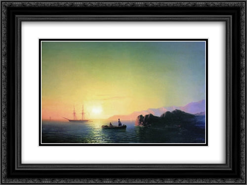 Sunset at the Crimean coast 24x18 Black Ornate Wood Framed Art Print Poster with Double Matting by Aivazovsky, Ivan