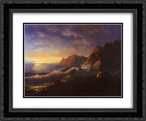 Tempest. Sunset 24x20 Black Ornate Wood Framed Art Print Poster with Double Matting by Aivazovsky, Ivan