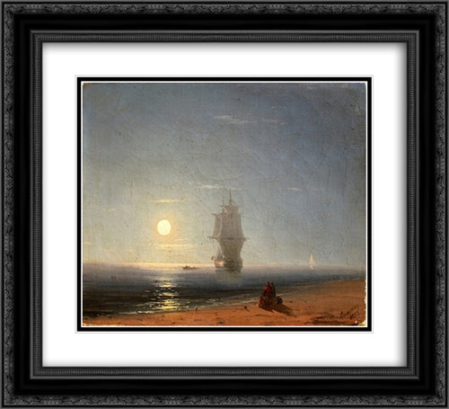 Lunar night 22x20 Black Ornate Wood Framed Art Print Poster with Double Matting by Aivazovsky, Ivan