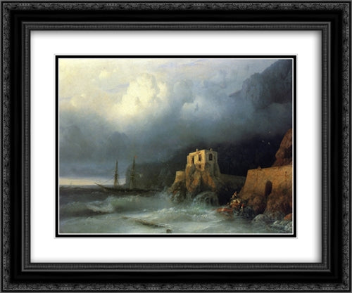 The Rescue 24x20 Black Ornate Wood Framed Art Print Poster with Double Matting by Aivazovsky, Ivan