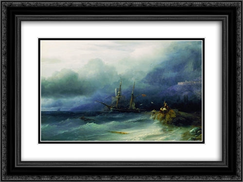 The Tempest 24x18 Black Ornate Wood Framed Art Print Poster with Double Matting by Aivazovsky, Ivan