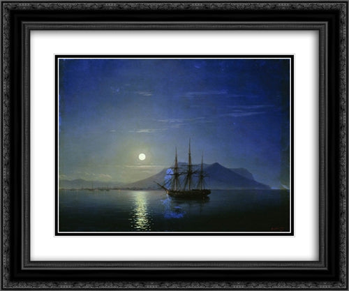 Sailing off the coast of the Crimea in the moonlit night 24x20 Black Ornate Wood Framed Art Print Poster with Double Matting by Aivazovsky, Ivan