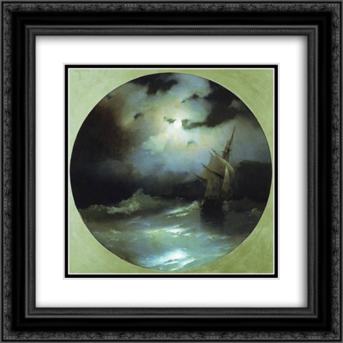 Sea on a moonlit night 20x20 Black Ornate Wood Framed Art Print Poster with Double Matting by Aivazovsky, Ivan