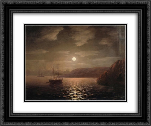 Lunar night on the Black sea 24x20 Black Ornate Wood Framed Art Print Poster with Double Matting by Aivazovsky, Ivan