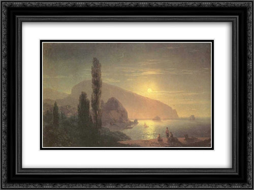 Night at Crimea View on Ayu-Dag 24x18 Black Ornate Wood Framed Art Print Poster with Double Matting by Aivazovsky, Ivan