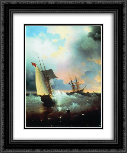 Sailboat 20x24 Black Ornate Wood Framed Art Print Poster with Double Matting by Aivazovsky, Ivan