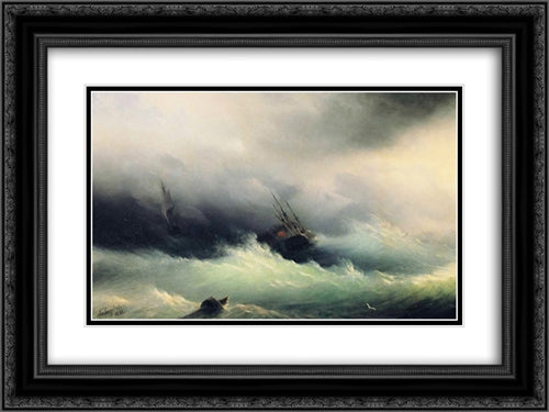 Ships in a Storm 24x18 Black Ornate Wood Framed Art Print Poster with Double Matting by Aivazovsky, Ivan