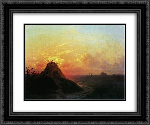 Field. Sunset 24x20 Black Ornate Wood Framed Art Print Poster with Double Matting by Aivazovsky, Ivan