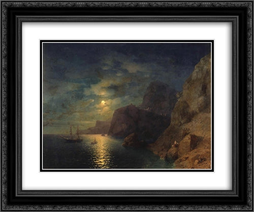 Sea at night 24x20 Black Ornate Wood Framed Art Print Poster with Double Matting by Aivazovsky, Ivan