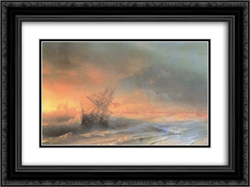 Tempest above Evpatoriya 24x18 Black Ornate Wood Framed Art Print Poster with Double Matting by Aivazovsky, Ivan