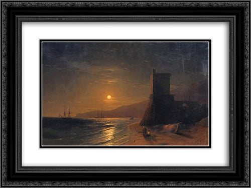 Lunar night 24x18 Black Ornate Wood Framed Art Print Poster with Double Matting by Aivazovsky, Ivan