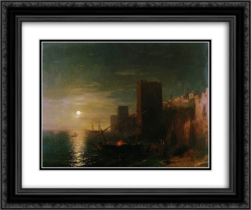 Lunar night in the Constantinople 24x20 Black Ornate Wood Framed Art Print Poster with Double Matting by Aivazovsky, Ivan