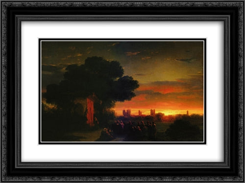 View of Crimea at sunset 24x18 Black Ornate Wood Framed Art Print Poster with Double Matting by Aivazovsky, Ivan