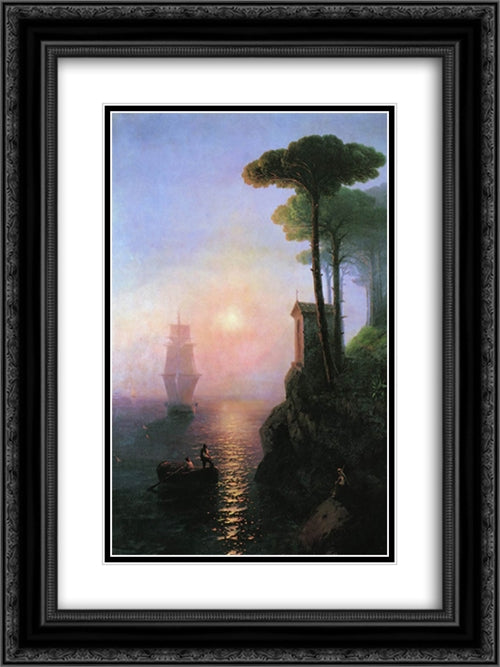 Misty morning in Italy 18x24 Black Ornate Wood Framed Art Print Poster with Double Matting by Aivazovsky, Ivan