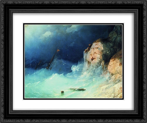 The Shipwreck 24x20 Black Ornate Wood Framed Art Print Poster with Double Matting by Aivazovsky, Ivan