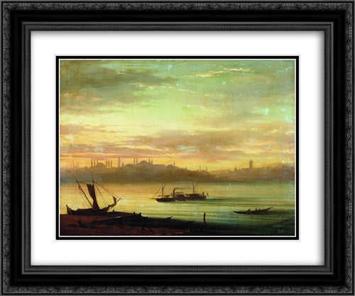 View of the Bosporus 24x20 Black Ornate Wood Framed Art Print Poster with Double Matting by Aivazovsky, Ivan