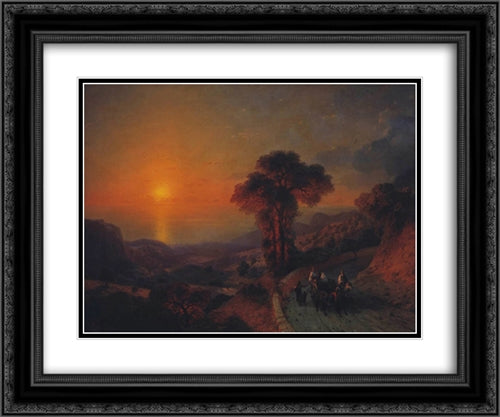 View of the Sea from the Mountains at Sunset. Crimea 24x20 Black Ornate Wood Framed Art Print Poster with Double Matting by Aivazovsky, Ivan