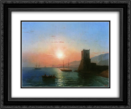 Sunset in Feodosia 24x20 Black Ornate Wood Framed Art Print Poster with Double Matting by Aivazovsky, Ivan