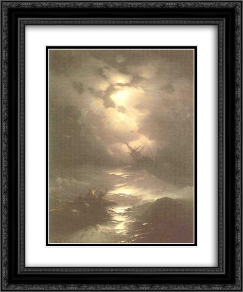 Tempest on the Northern sea 20x24 Black Ornate Wood Framed Art Print Poster with Double Matting by Aivazovsky, Ivan