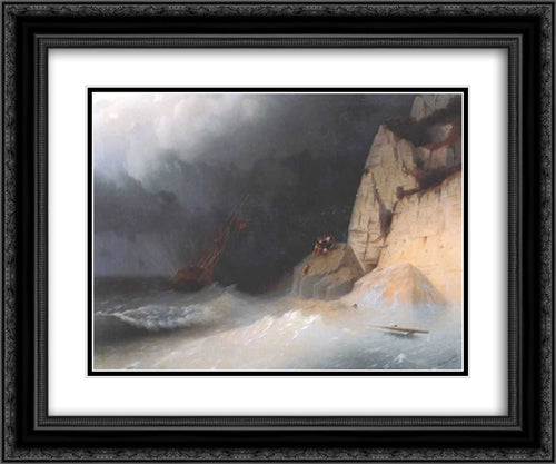 The Shipwreck 24x20 Black Ornate Wood Framed Art Print Poster with Double Matting by Aivazovsky, Ivan