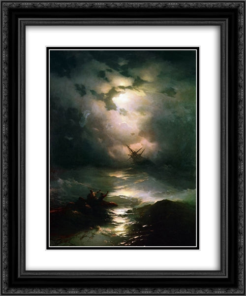 The Shipwreck on Northern sea 20x24 Black Ornate Wood Framed Art Print Poster with Double Matting by Aivazovsky, Ivan