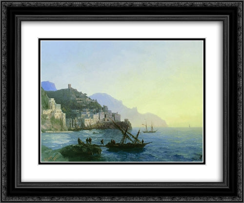 View of Amalfi 24x20 Black Ornate Wood Framed Art Print Poster with Double Matting by Aivazovsky, Ivan