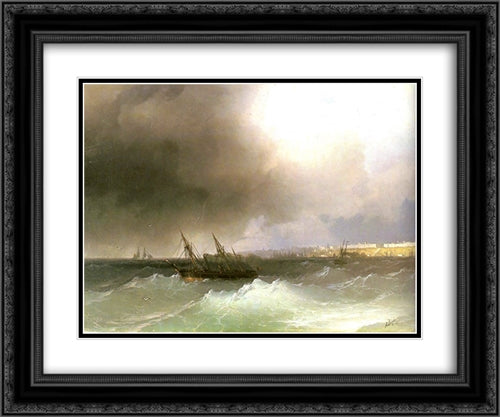 View of Odessa from the sea 24x20 Black Ornate Wood Framed Art Print Poster with Double Matting by Aivazovsky, Ivan